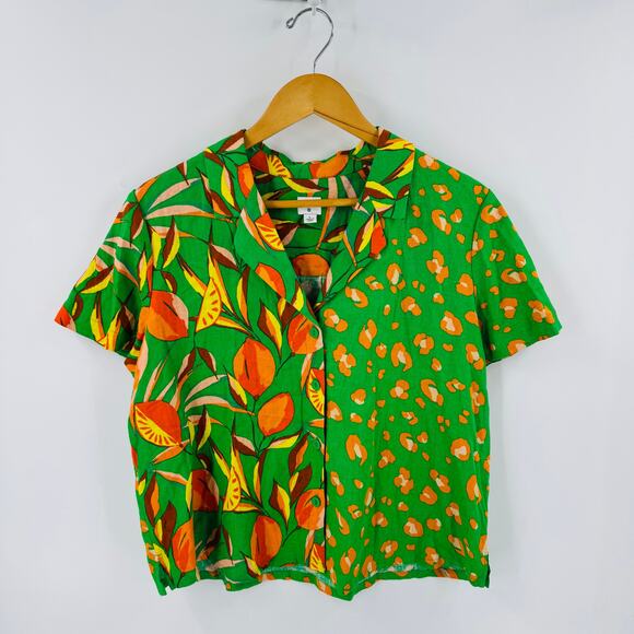 Tabitha Brown x Target Green Orange Linen Blend Button Shirt Blouse Size L - Picture 1 of 5